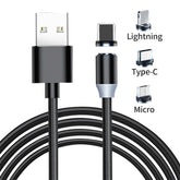 Mıknatıslı Işıklı Type-c Micro USB Lightning 3 Uçlu Kablo 1 m